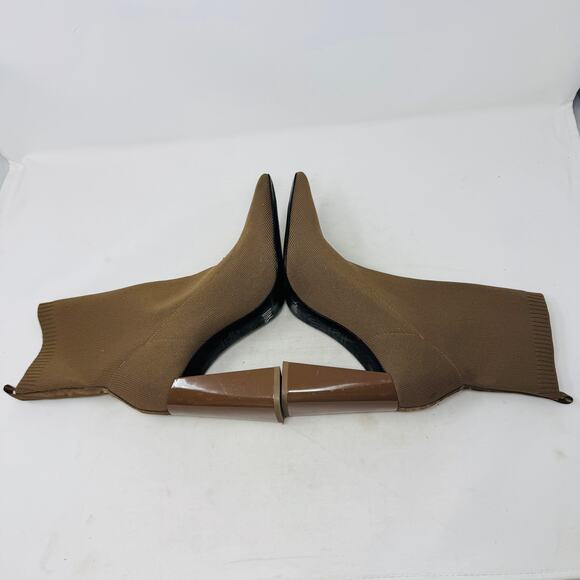 ZARA Knit Sock Ankle Boots Brown Block Heel Pointed Toe Size 41 EU / 10 US - Picture 11 of 12